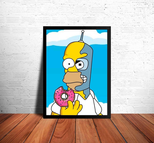 Homero Bender Simpson  Cuadro 33×48cm Marco Negro Fan Arte