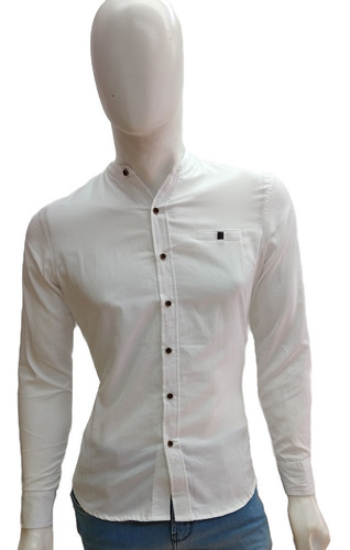 Camisa Caballero Corte Slimfit Cuello Mao Manga Larga Casual