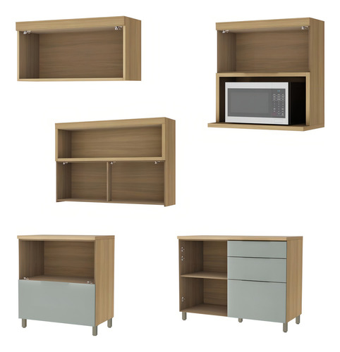 Cozinha Modulada Marquesa Ripada Mdf 5 Peças Nature Verde