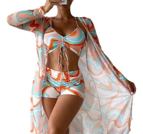 Lz Conjunto De Bikini De Playa Tropical De Tres Piezas Para