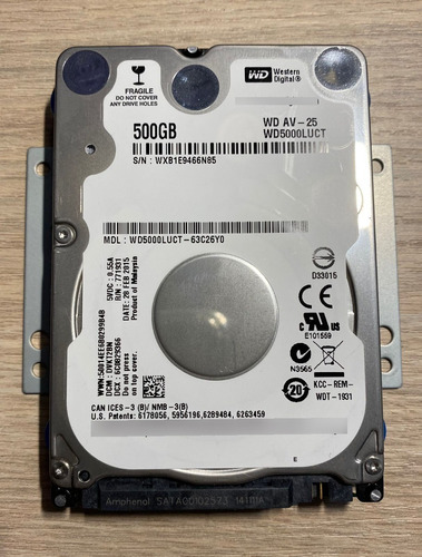 Disco Duro Interno Western Digital Wd Av-25 Wd5000luct 500gb