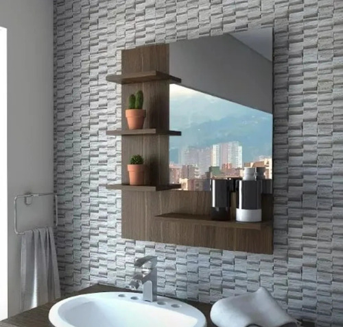 Imagen 1 de 4 de Repisa Espejo Mueble Moderno Decorativo Baño Recibidor