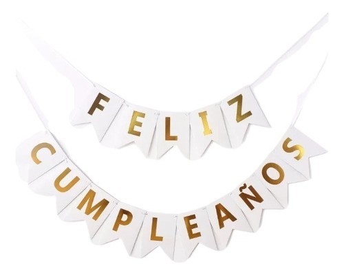 Banderin Feston Feliz Cumpleaños Blanco Mate Letras Doradas