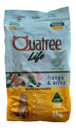 Quatree Life Gatos Castrados Frango E Arroz 3kg