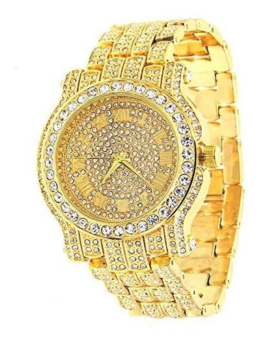 Totally Iced Out Pave Gold Tone Hip Hop Hombres Bling Bing W