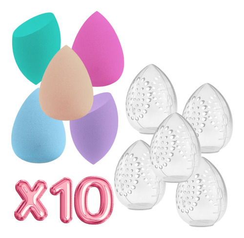 Estuche Transpirable + Esponja Beauty Blender 5 Par Color Transparente