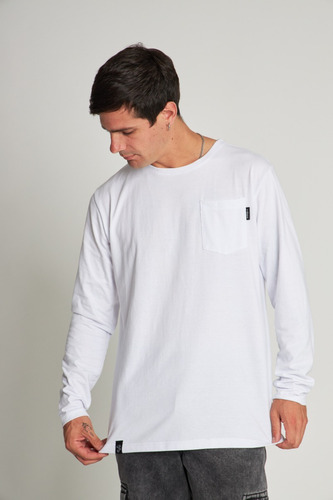 Polera Ml Bolsillo Blanca