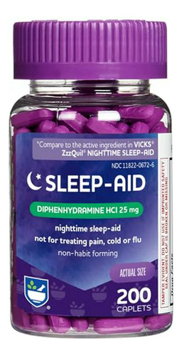 Cápsulas Naturales Para Dormir Rite Aid, Difenhidramina Hcl, 25mg - 200 Unidades | Pastillas Para Dormir Extrafuertes