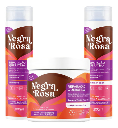 Kit Shampoo + Condicionador 300ml + Máscara 500g Negra Rosa