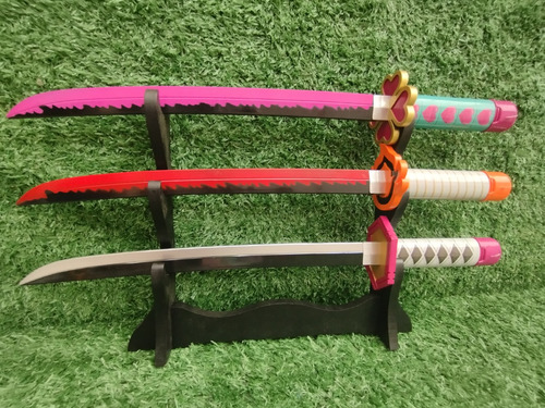 Set De 3 Mini Katanas Demon Slayer Pilares Con Soporte