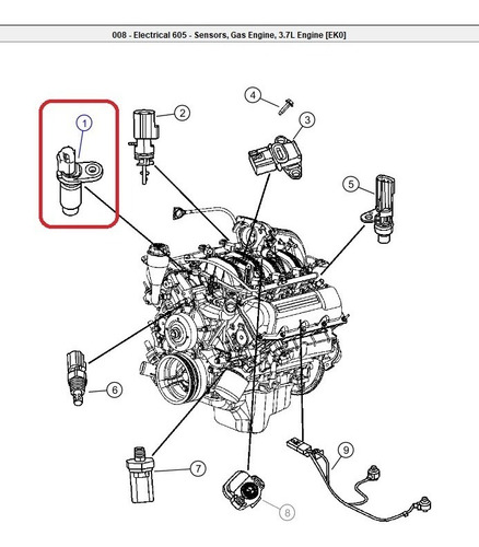 Imagen 5 de 7 de Sensor Eje Levas Mopar Original Jeep Cherokee 3.7 2008-2012
