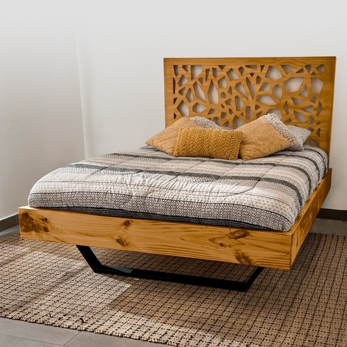 Cama De Madera 2 Plazas Con Respaldo Mosaico