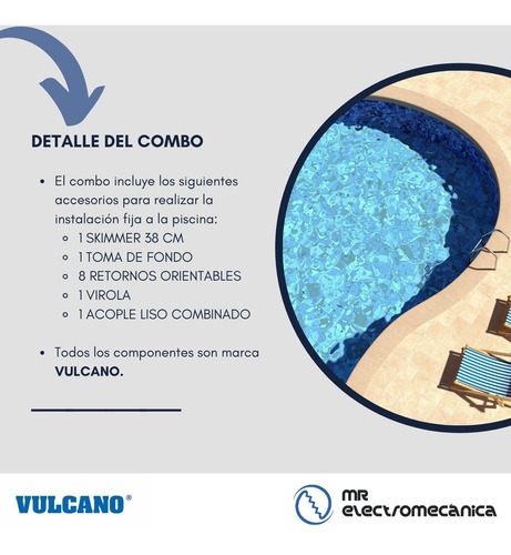 Imagen 2 de 10 de Kit Vulcano Pileta Hormigón: Skimmer 38 Cm. + Accesorios