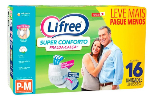 Lifree Super Conforto Fralda-calça tamanho P M 16 unidades