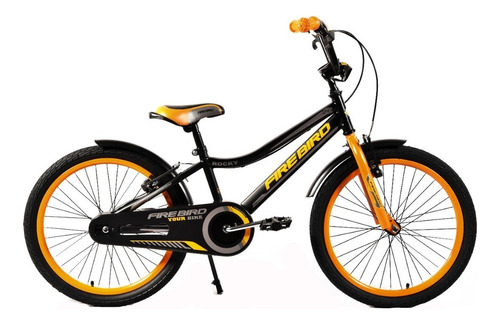 Bicicleta cross infantil Fire Bird Rocky R20 1v frenos v-brakes color negro/naranja con pie de apoyo  