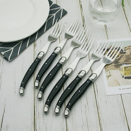 / Tenedor For Carne Estilo Negro De 8 De Acero Inoxidable