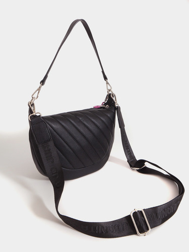 Cartera De Hombro Andes Chica Tote Juanita Jo Mujer Dama Negro Con Fucsia Lisa