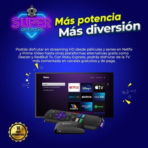 Imagen 2 de 6 de Roku Expres Tv Smart = Google Chromecast + Youtube + Netflix