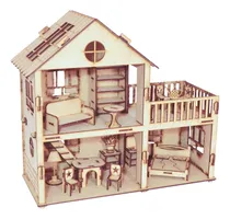 Comprar Casita De Muñecas Madera Fibrofácil + 30 Muebles + Color Sin Pintar