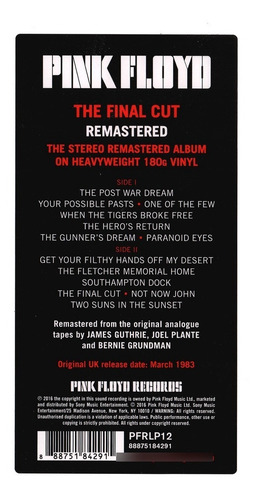 Imagen 3 de 7 de Pink Floyd The Final Cut Vinilo