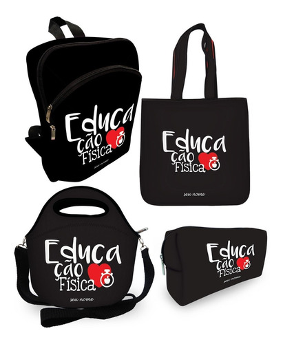 Kit Mochila + Bolsa + Lancheira + Nécessaire Educação Física