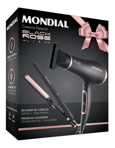 Imagem 2 de 2 de Kit Mondial Secador Sc-37 + Prancha P-27, Black Rose 127v