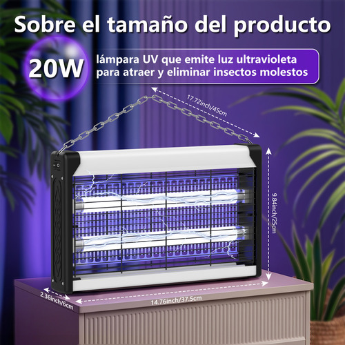 Auskang Lámpara Mata Mosquitos Eléctrico, Repelente de Mosquitos Electrico Potente 20W, Lampara Antimosquitos, Lamp Bug Zapper para Interior y Exterior Jardín Dormitorio Cocina