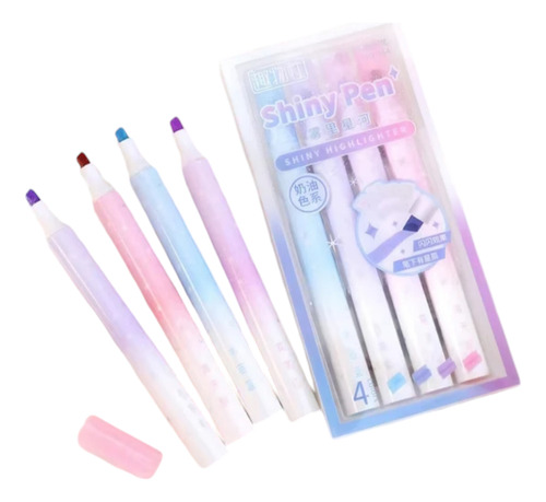 Destacadores Glitters 4 Unds Shiny Pen Brillitos Pasteles