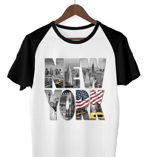 Remera New York Ciudad Bandera En Letras Ranglan