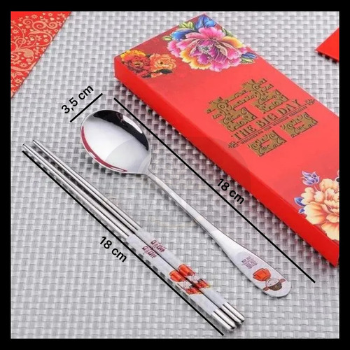 Set Cubiertos Palillos Palitos Sushi + Cuchara Acero Violeta