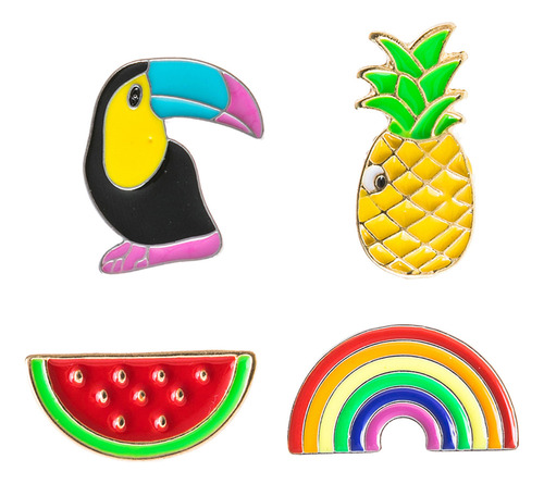 Broches Con Forma De Sandía Y Tucán, 4 Unidades Y