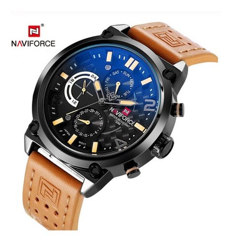 Naviforce Reloj Hombre Cuero Color Miel Cuarzo Deportivo