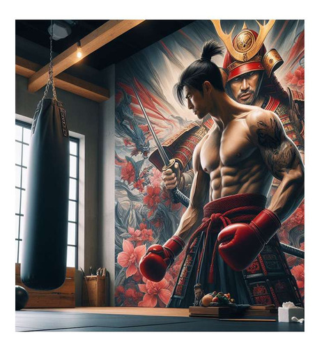 Vinilo 45x45cm Samurai Boxeador Estilo Videojuego Bolsa