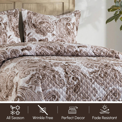 Colcha Reversible 3 Piezas Matrimonial Color Gris Ultra Suav