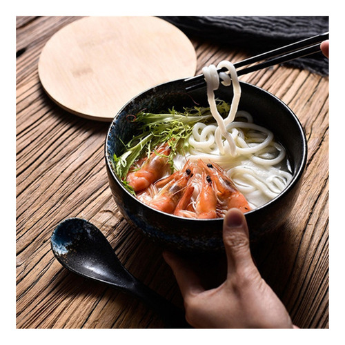 Ramen Bowl 1500ml Con Tapa Y Cuchara Platos Sopa Para