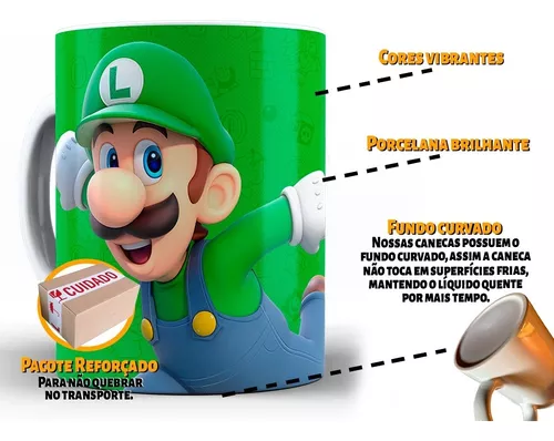 Caneca Super Mário Bros e luigi - Esmaga Tartaruga - Cerâmica