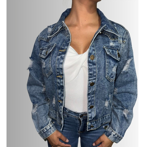 Chaqueta Jeans Mezclilla Destroyed Mujer