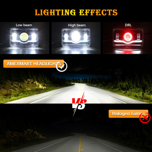 Amexmart Faros Led 4x6 Con Ojo Del Diablo Rojo Rectangular