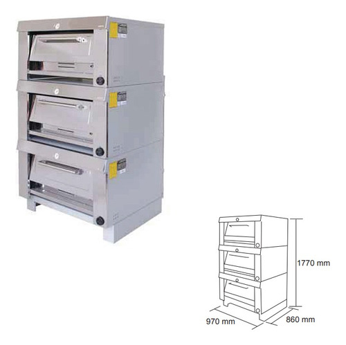 Horno Industrial Maigas 3 Camaras Bajas 65x65 Cms 6ea70r Glp