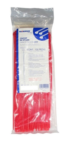 Paquete 100 Cinchos De Plástico Nylon, Ae Trends, Rojos