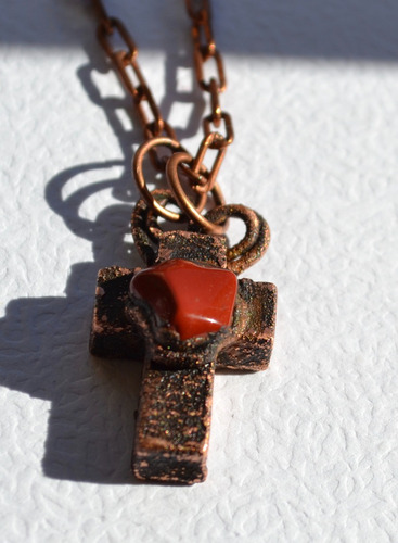 Imagen 2 de 5 de Collar Cruz Con Jaspe Rojo, Piedra Natural, Cod1