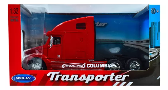 Tráiler Freightliner Columbia Rojo Caja Welly Escala 1/32