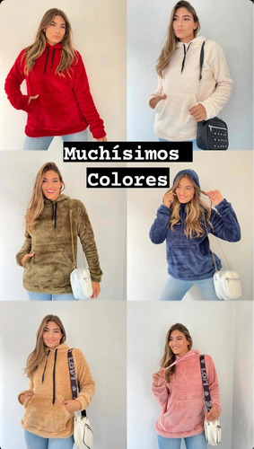 Imagen 4 de 7 de Buzo Mujer Canguro Corderito Bifas Peluche Amplio Elastizado