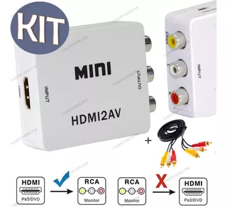 Adaptador Imagem E Áudio Hdmi Para Tv De Tubo Rca + Cabo Av