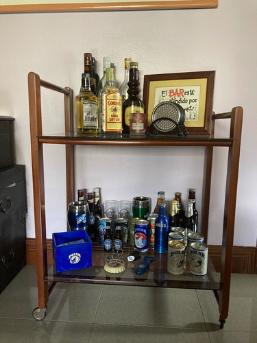 Mueble Bar De Madera Y Vidrio Rodante (Usado)