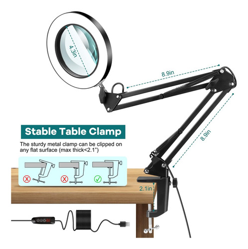Lupa 10x Con Luz Y Soporte, Lupa Iluminada Led 2-in-1 Drdefi