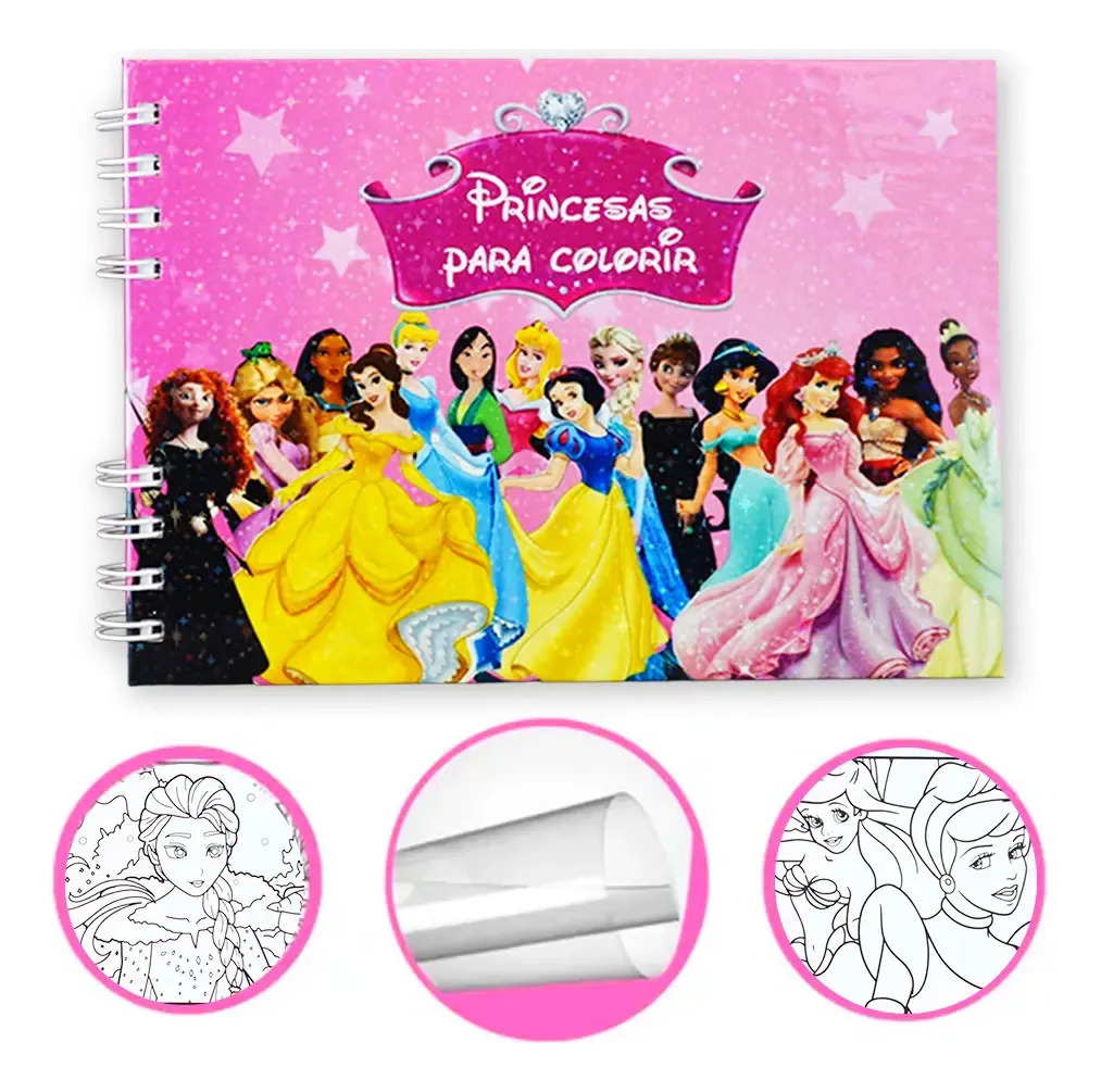 Livro Colorir Princesas Infantil 50 Folhas Desenhos Pintar
