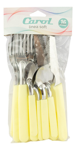 Imagen 1 de 8 de Set X16 Cubiertos Carol Soft Cuchillo Tenedor Mango Plástico