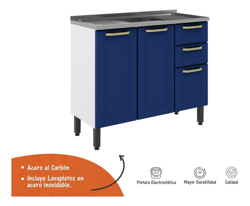 Imagen 4 de 4 de Mueble Base Cocina 2 Cajones 3 Puertas Con Lavaplatos Izquie