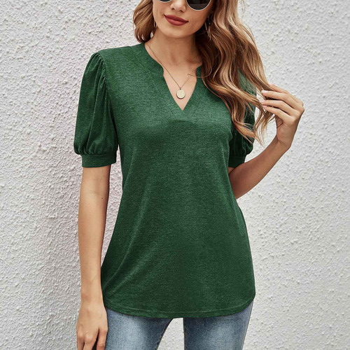 Blusa De Manga Abullonada Para Mujer, Cuello En V, A La Moda